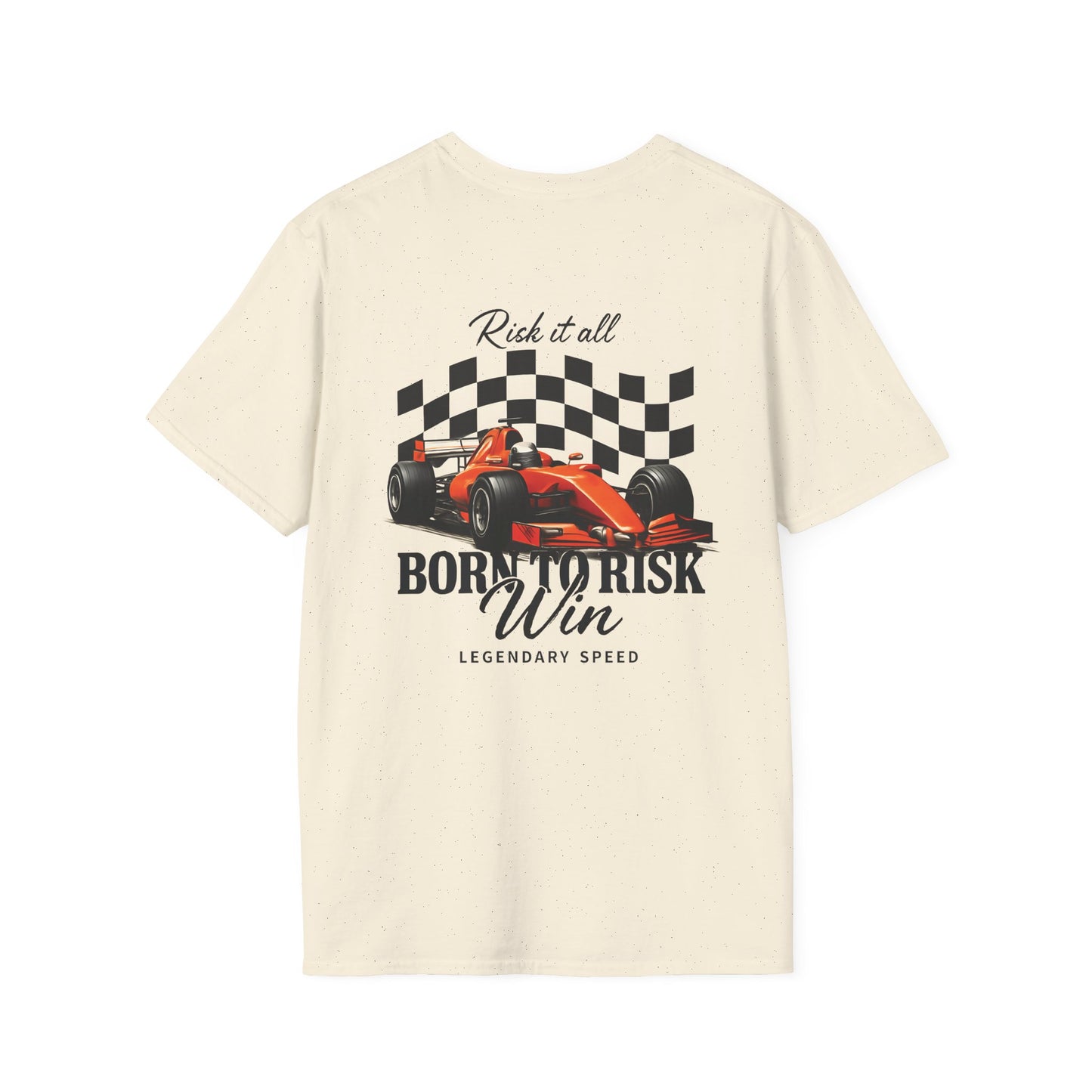 Racing Car T-Shirt — "Born to Risk Win" Vintage Checkered Flag Tee