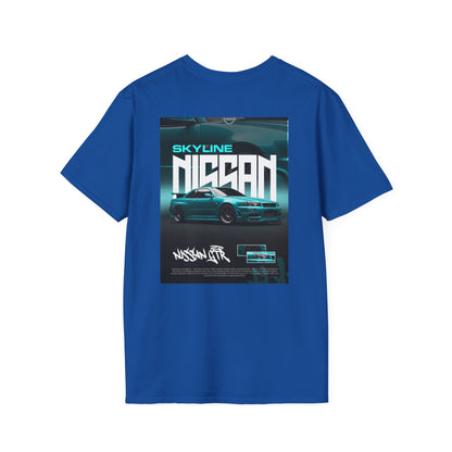 Nissan Skyline Graphic T‑Shirt — Retro Teal Sports Car Poster Design