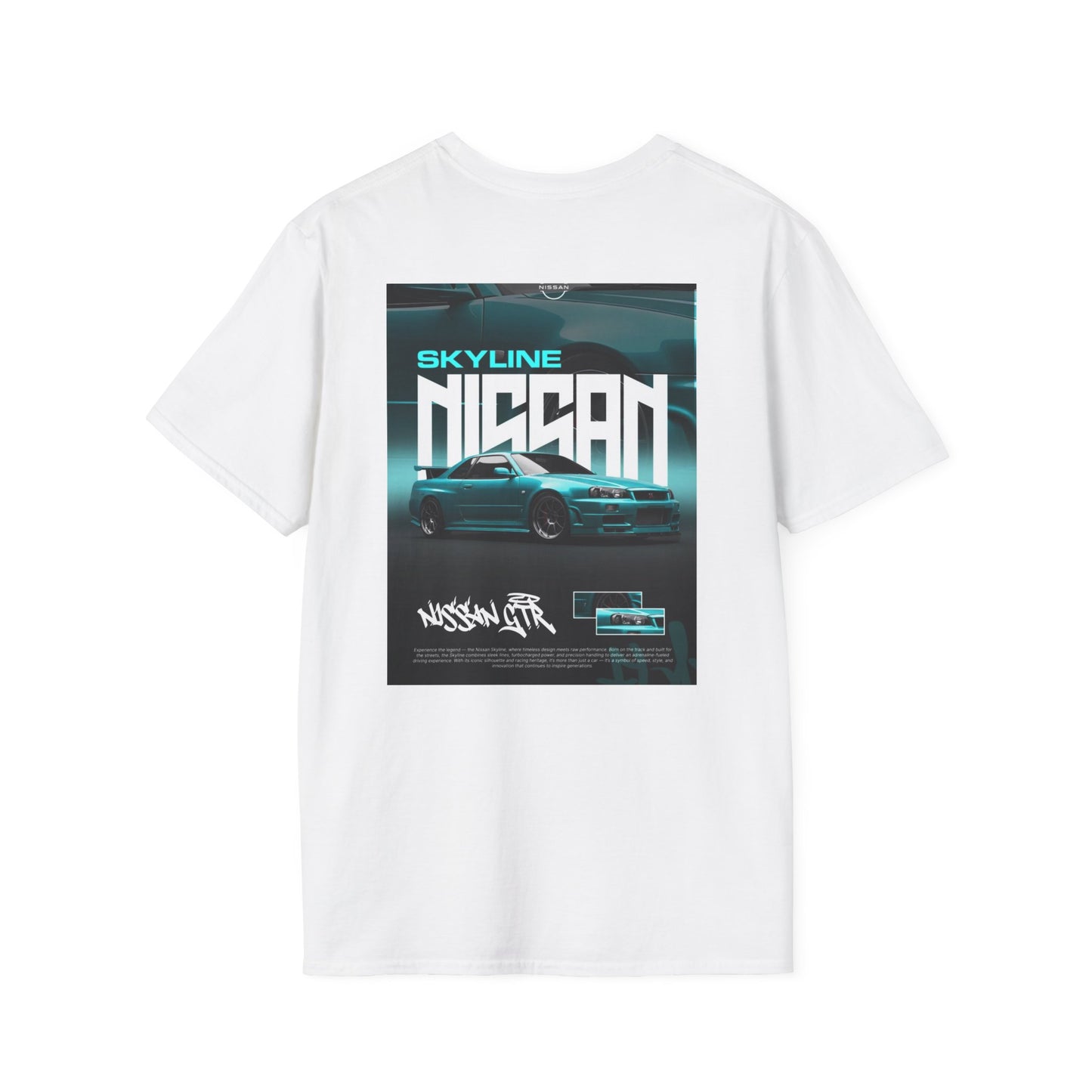 Nissan Skyline Graphic T‑Shirt — Retro Teal Sports Car Poster Design