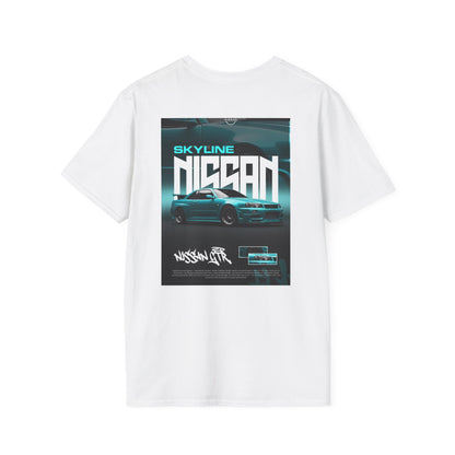 Nissan Skyline Graphic T‑Shirt — Retro Teal Sports Car Poster Design