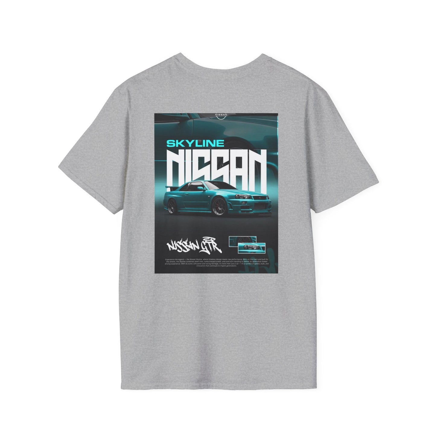 Nissan Skyline Graphic T‑Shirt — Retro Teal Sports Car Poster Design