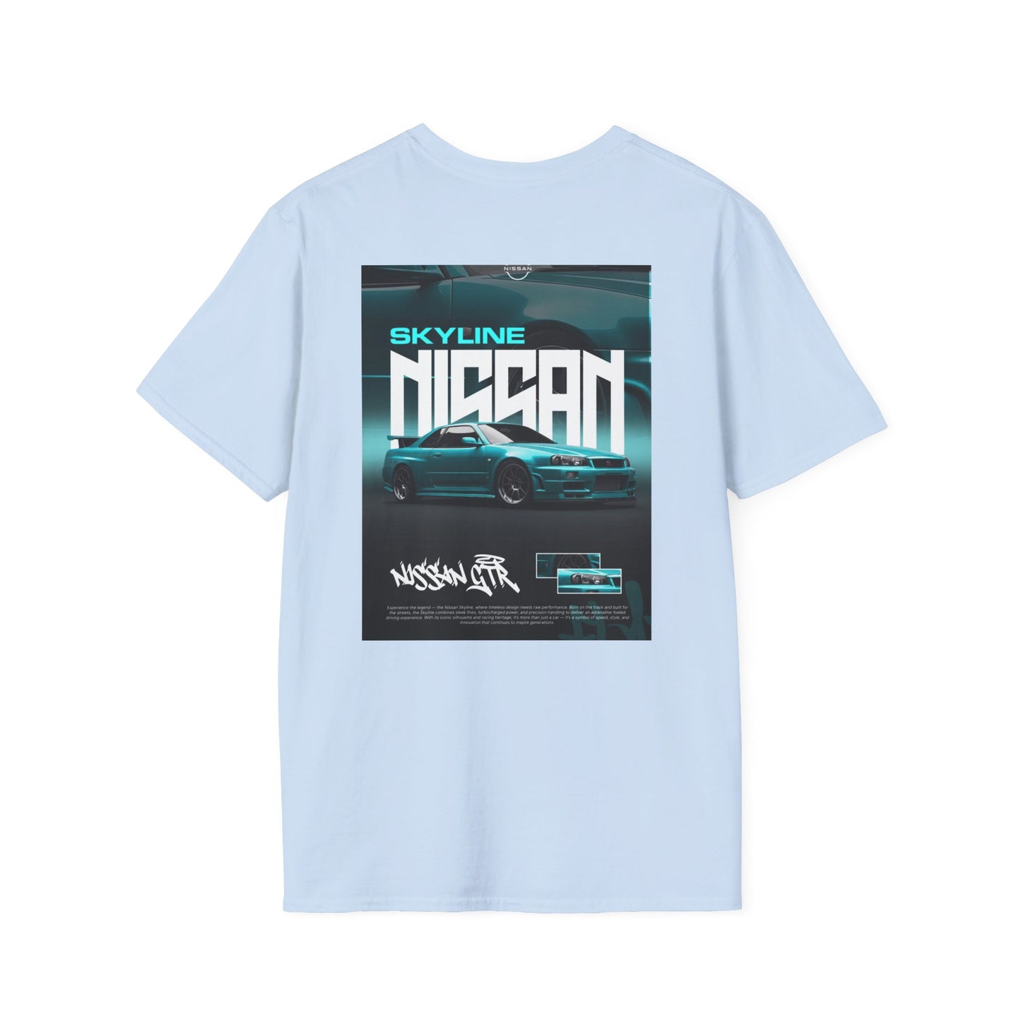 Nissan Skyline Graphic T‑Shirt — Retro Teal Sports Car Poster Design