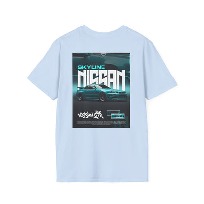 Nissan Skyline Graphic T‑Shirt — Retro Teal Sports Car Poster Design